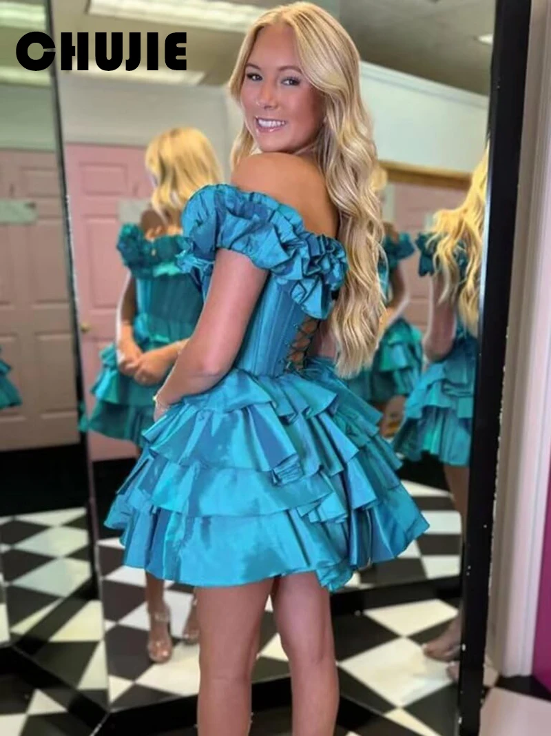 Off Shoulder Mini Homecoming Dresses For Teens Tiered Graduation Dress Sweet 15 16 Customized Short Prom Evening Party Gown