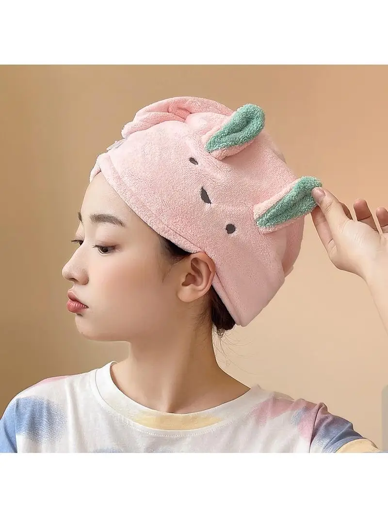 New Cute Rabbit Cartoon Absorbent Coral Fleece Hair Drying Cap Women's Quick Dry Embroidered Bath Cap Towel Hair Towel