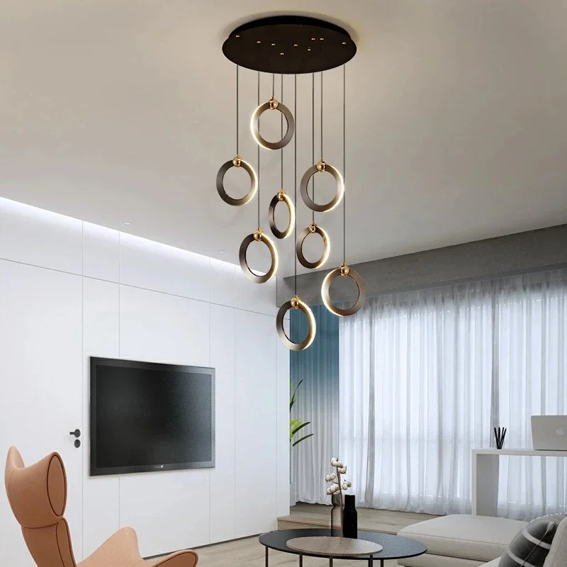 

Luxury Round LED Chandelier Rings Aluminum Pendant Light Fixtures Modern for Staircase Hanging Lamps Minimalism Indoor Attic