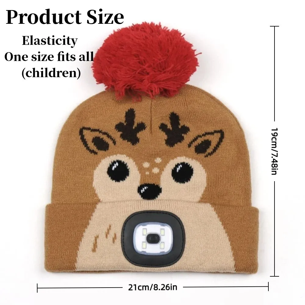 USB充電式LEDライトアップニット帽、取り外し可能な漫画ヘッドランプキャップ、発光デザイン、冬用暖かいニットナイトライトハット