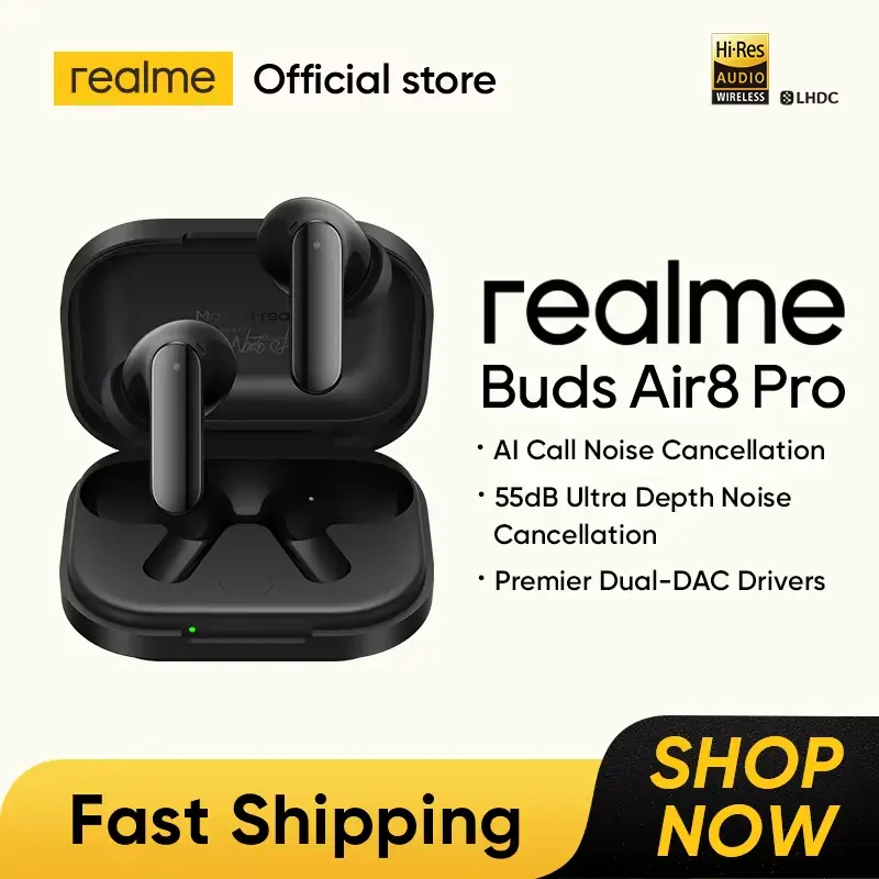 الإصدار العالمي ريالمي Buds Air 8 Pro سماعات TWS إلغاء ضوضاء 55 ديسيبل سماعات لاسلكية حقيقية بلوتوث 5.1