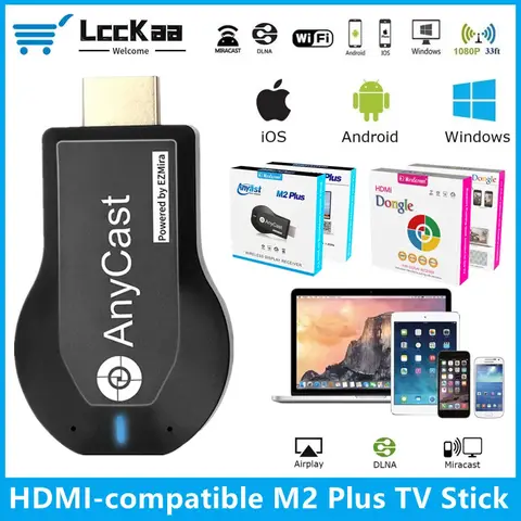 LccKaa 1080P 무선 WiFi 디스플레이 TV 동글 수신기 Airplay 용 AnyCast 용 DLNA Miracast 용 HDMI 호환 TV 스틱 M2 Plus