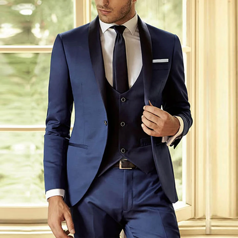 Hải Quân Xanh Dương Chú Rể Tuxedo Cho Đám Cưới Tùy Chỉnh Slim Fit Nam Phù Hợp Với Quần 3 Mảnh Mới Nhất Áo Cổ Vest Thiết Kế Nam trang Phục Thời Trang