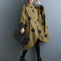 Oversized Polka Dot Trench Coat Women Vintage Autumn Loose Ladies Outwear Casual Trench Coats Fashion Woman Long Jacket Coat