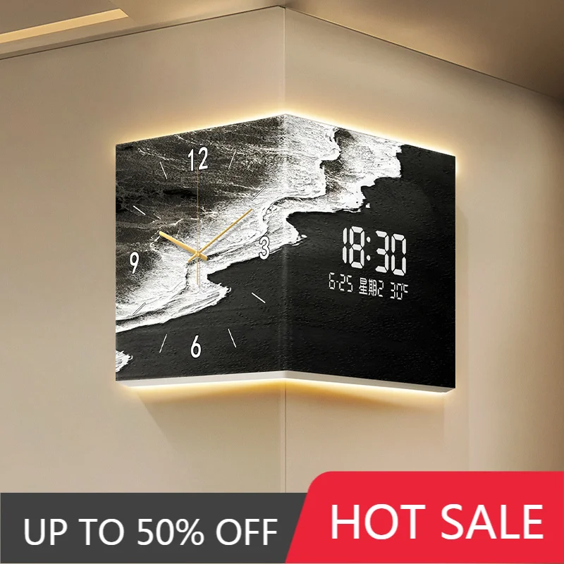 Corner Double-Sided Living Room Wall Clock Creative LED Clock Mural Digital Date Calendar Watch Suitable For Home Decoration
