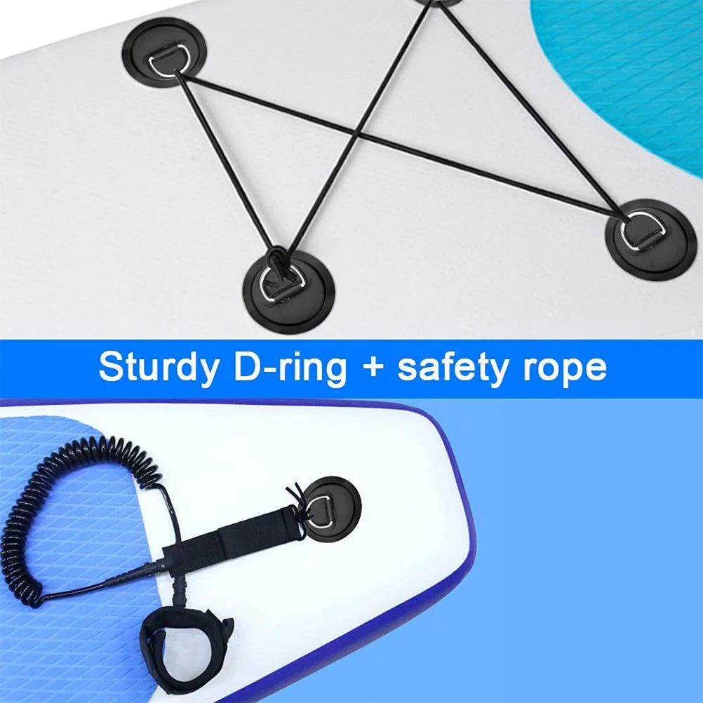 

1Set Inflatable Boat D Rings Patch Kit Professional Kayak D Ring Pad Eye Replacement with Black Bungee Rope for Surfboard