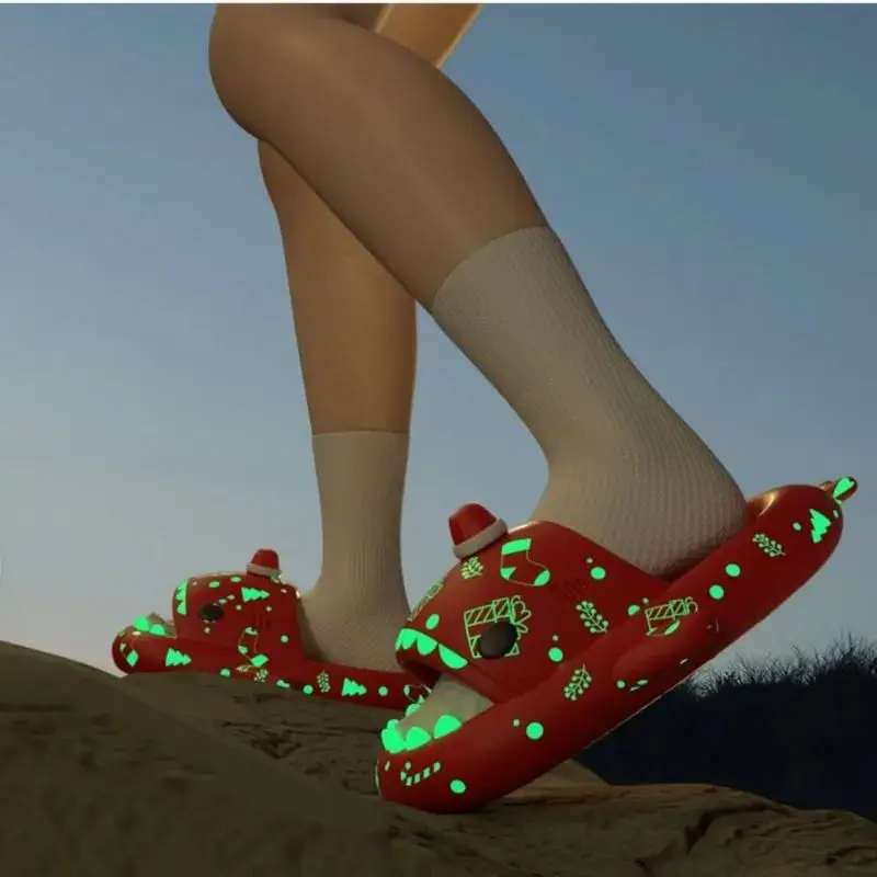 Zapatillas de tiburón fluorescente para hombre y mujer, chanclas antideslizantes de suela gruesa luminiscentes de verano, sandalias de regalo,