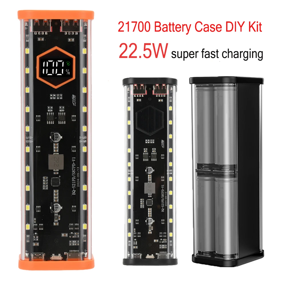 Super Fast Charging Power Bank Case 8 Slots 21700 Battery Storage Box Transparent No Soldering Rechargeable DIY Power Bank Shell