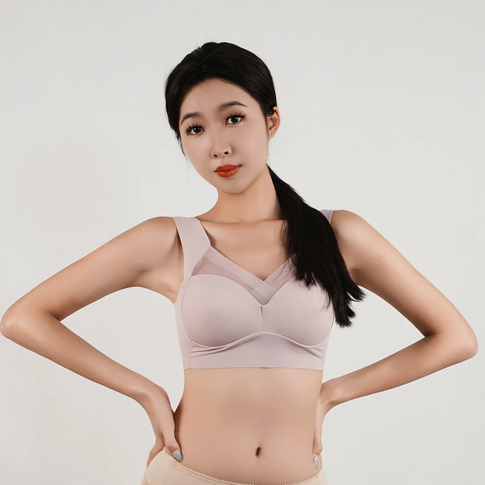 

1pc Womens Minimizer Bras Large Size Underwear Seamless Ice Silk Lingerie Push Up Sport Thin Cup Sexy Mesh Yarn Bra for Ladies