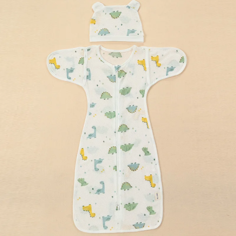 

Baby cotton anti-jump swaddle towel with hat, hug quilt newborn surrender swaddle sleeping bag with extended sleeves