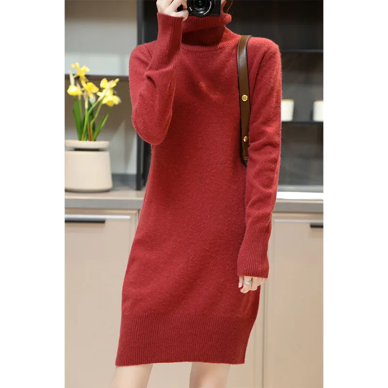 Elegant Cashmere Sweater Womens Dresses 100% Merino Wool Autumn Winter  Turtleneck Knitted Dress Female Casual Long-Sleeve Skirts - AliExpress  200000345