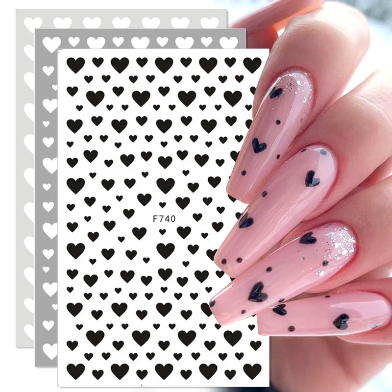 1pcs 3D Nail Sticker Black Heart Love Self-Adhesive Slider Letters Slider Nail Art Decorations Stars Decals Manicure Accessories