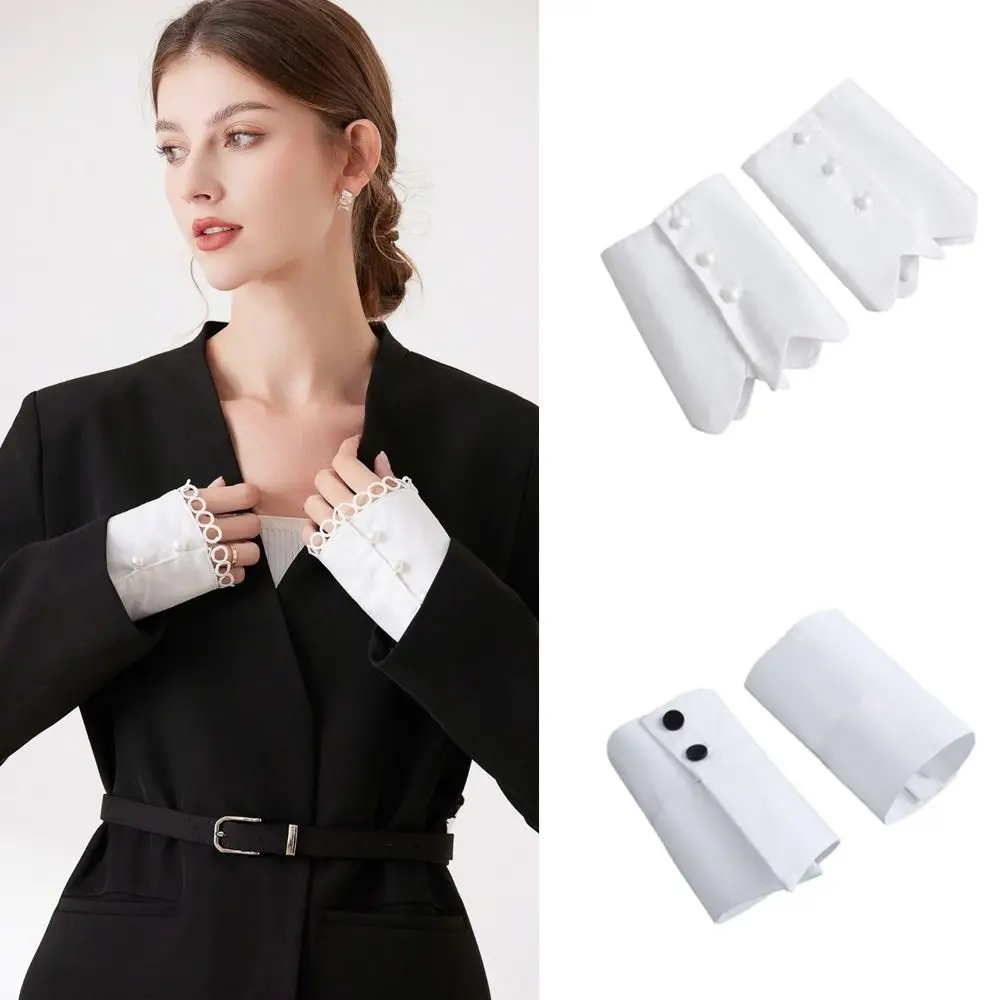 

New White Fake Cuffs Detachable Button Decorative Wrist Cuffs Cuff Extension Elegant Fake Shirt Cuffs Clothing Accessories