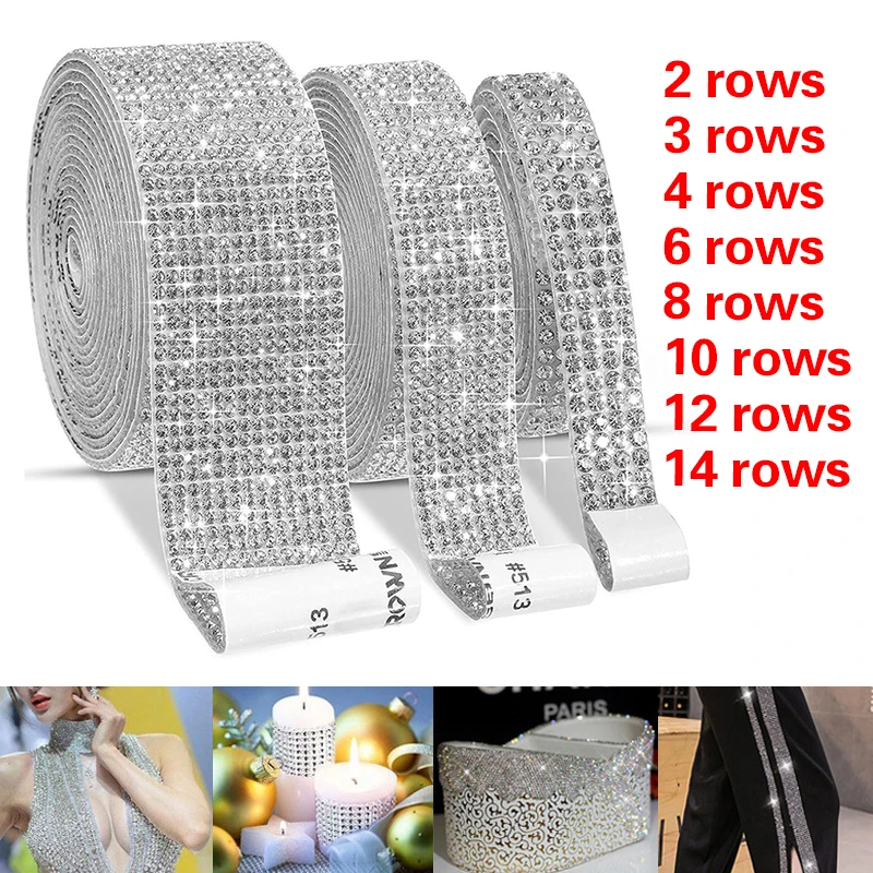 1 Yard Self-Adhesive Glitter Crystal Rhinestone Ribbon Trim Tape Sticker DIY Clothes Jewelry Car Phone Craft Gift Decor