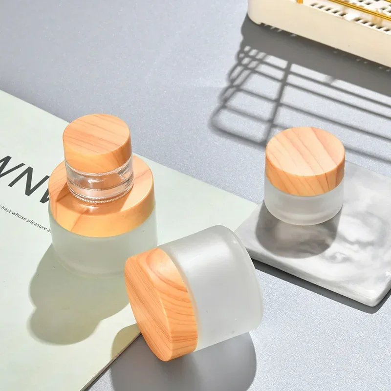 5-60g Mini Glass Jar Cosmetic Wood Grain Cap Cream 3PCS Bottle Scrub Cream Bottle Dispenser Bottle Packing Filled