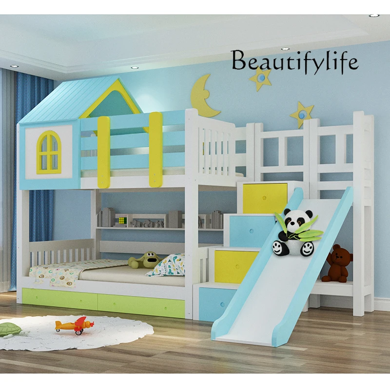 مساحة تخزين سرير أطفال بسيط فريد من نوعه إطار سرير أطفال خشبي ياباني بطابقين أثاث حديث مضاء من Cabane Enfant للمنزل