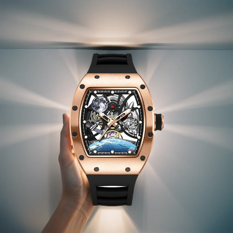 

Hollow Automatic Mechanical Watch 5ATM Waterproof Sports Silicone Strap Custom Logo High-Quality Wristwatch Active Lifestyle