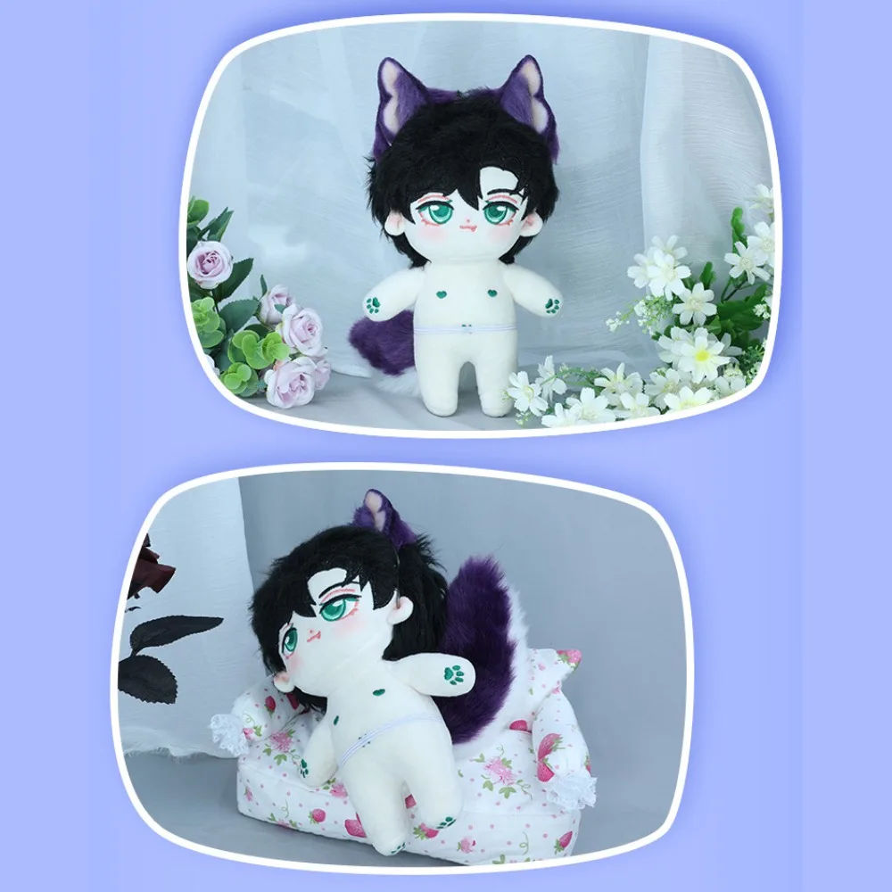 Headwear 20cm Plush Doll Headwear Ear Black White Cat Wolf Ears Idol Doll Headwear Cat Ear Soft Tails Headwear for Cotton Doll