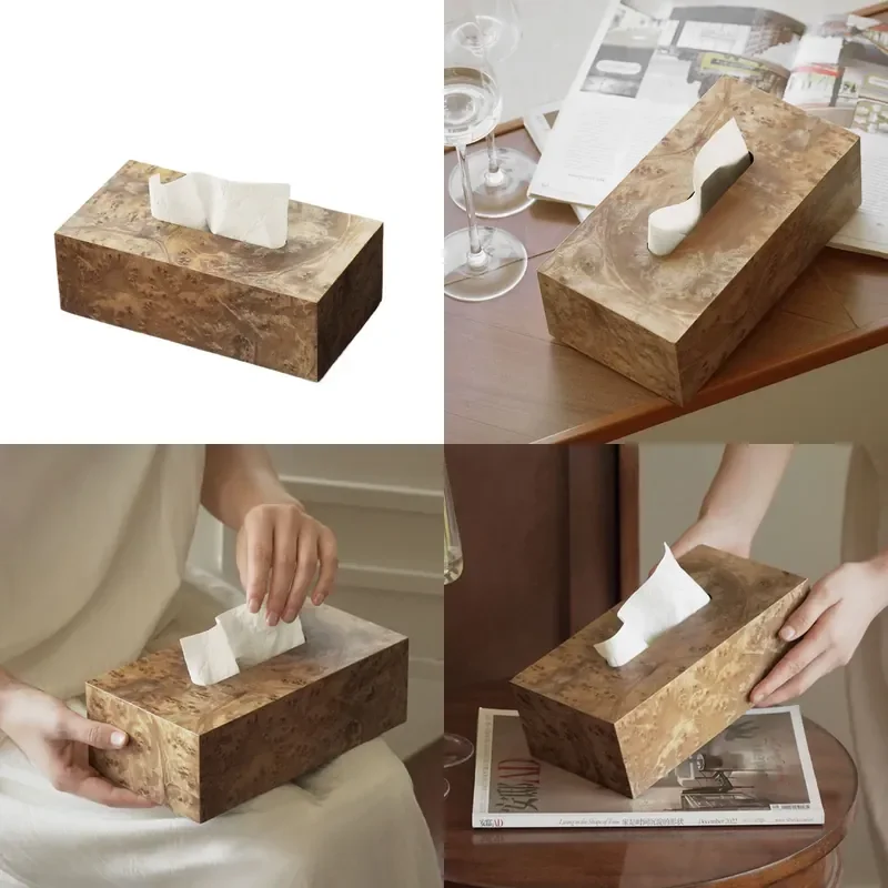 New Chinese Style Retro Wood Grain Tissue Box for Hotel Model Room Living Room Entrance Restaurant Desktop Decoration Paper