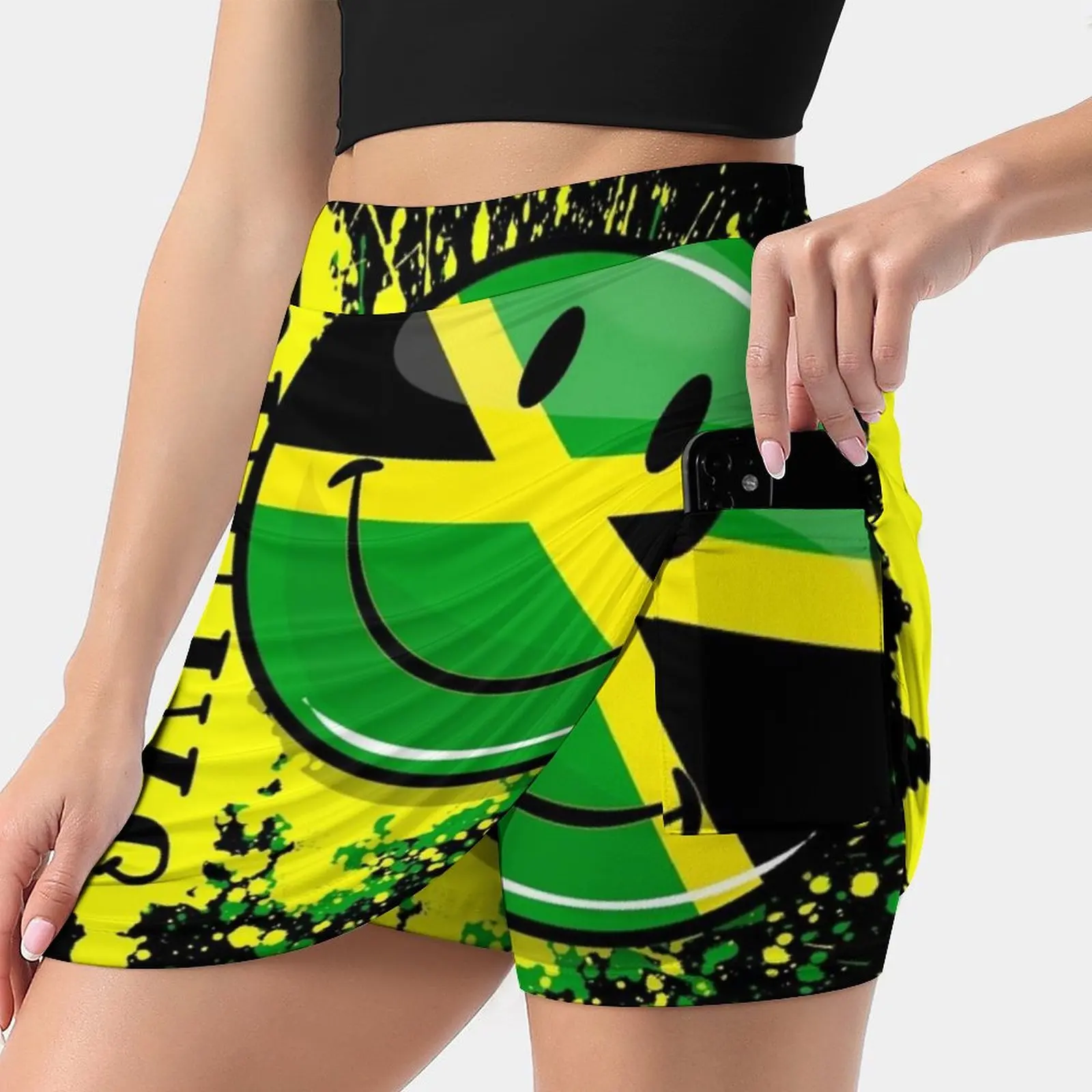 A Splash Of Jamaica Smiling Jamaican Flag Women's skirt Mini Skirts A Line Skirt With Hide Pocket Artistic Jamaica Jamaican