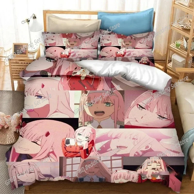 Cartoon DARLING in the FRANXX Zero Two 3D Bedding Set Duvet Cover Pillowcases Single Twin Full Queen Home Decor Quilt Boys Gift