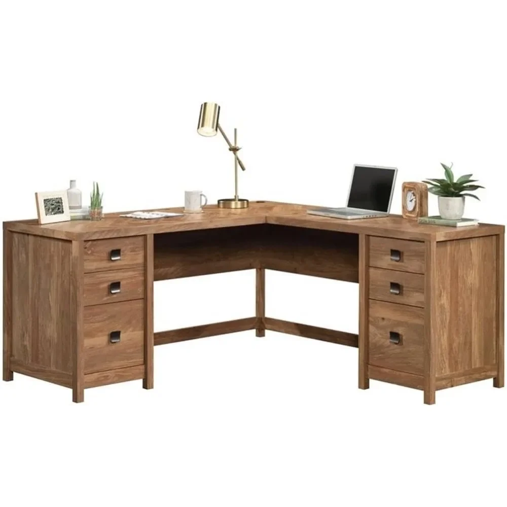 Cannery Bridge L-Shaped Desk with 6 Storage Drawers in Sindoori Mango Finish