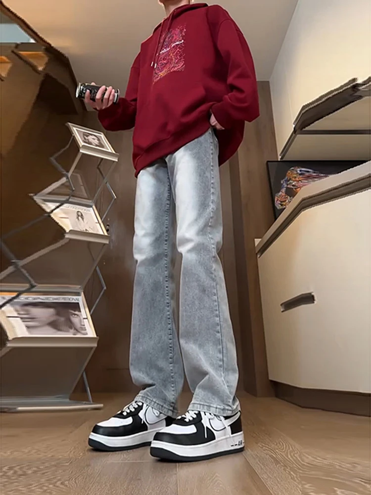 

American Sle Vintage e ey Men's Jeans High Waist Slim Straight Leg Pants Youth Trendy Wear Resistant Polyester Cotton...