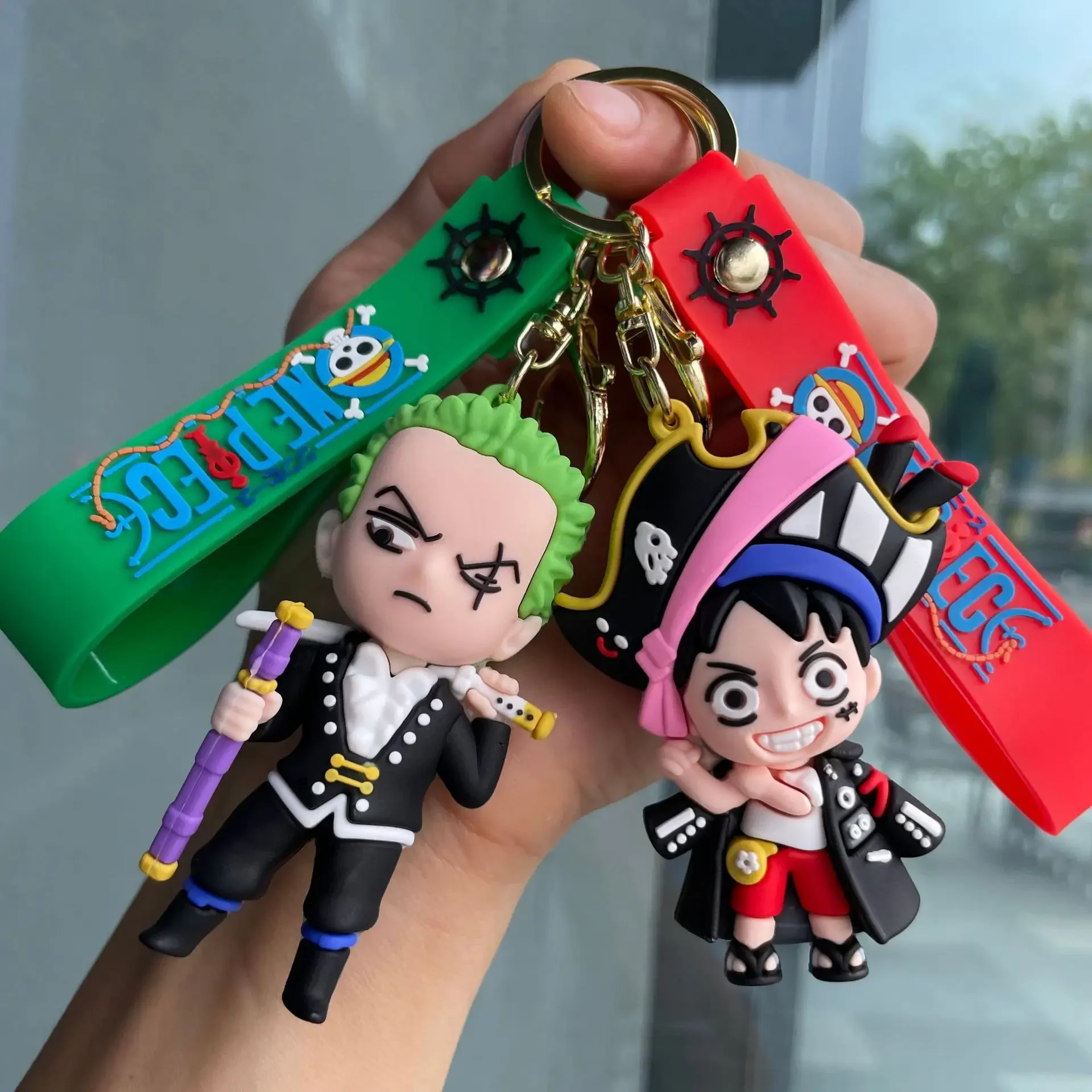 

Anime ONE PIECE Keychains Luffy Zoro Sanji Key Chains Cosplay Cartoon Cute Doll Fashion Bag Car Pendant Figure For Unisex Gifts