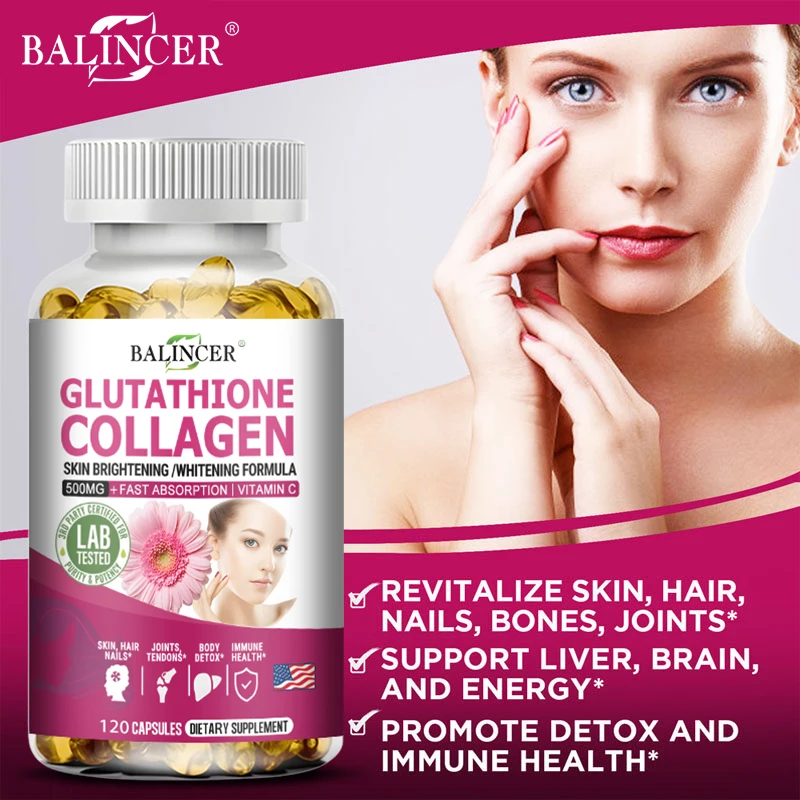 Glutathione Supplements - Collagen Booster Antioxidant Support Liver Detoxification Skin Whitening and Brightening