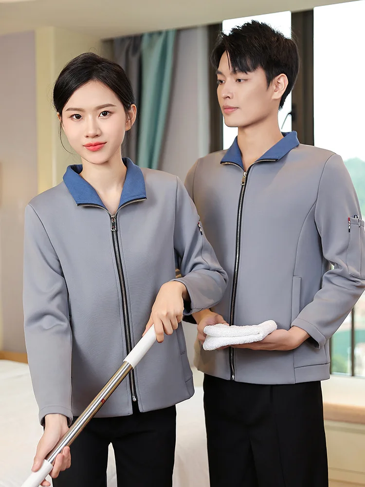 Catering Restaurant Waiter Autumn Winter Work Uniform Thick Sweatshirt Property Hotel Guest Room Cleaner Cleaning Uniform