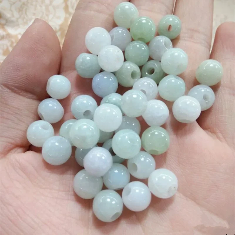 10PC Natural jade Emerald Macropore Bead 8-10mm Accessories DIY Bangle Charm Jewellery Fashion Hand-Carved Luck Amulet