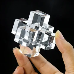 Stereoscopic Effect Clear Crystal Glass Cross Cube Sun Catcher Faceted Prism Sparkling Craft Ornament Streamer Paperweight Decor