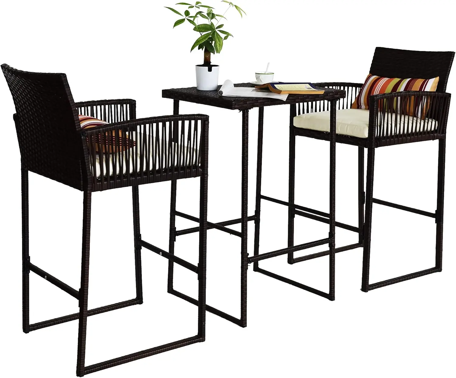 3 Piece Patio Bar Set, Bar Height Bistro Table Set for 2 People