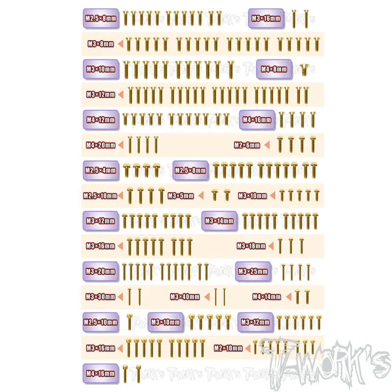 Original T works GSS-8IGHT-X Gold Plated Steel Screw Set 203pcs. ( For TLR 8IGHT-X-elite ) professional Rc part