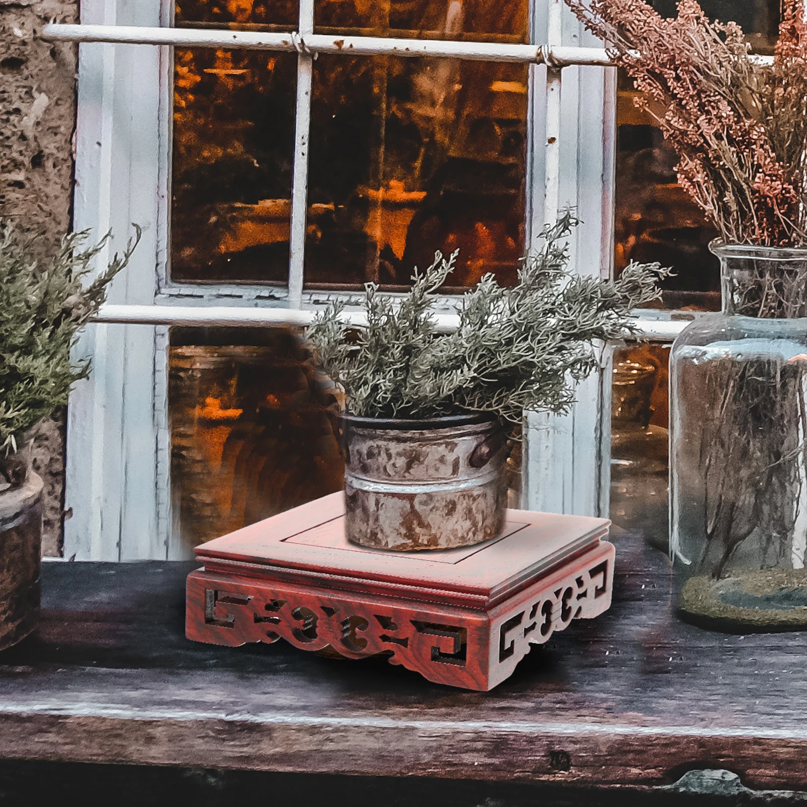 

Solid Wood For Crafts Display Vase Teapot Stand Red Sandalwood Base Desktop Planter Riser Statue Wooden Display Stand