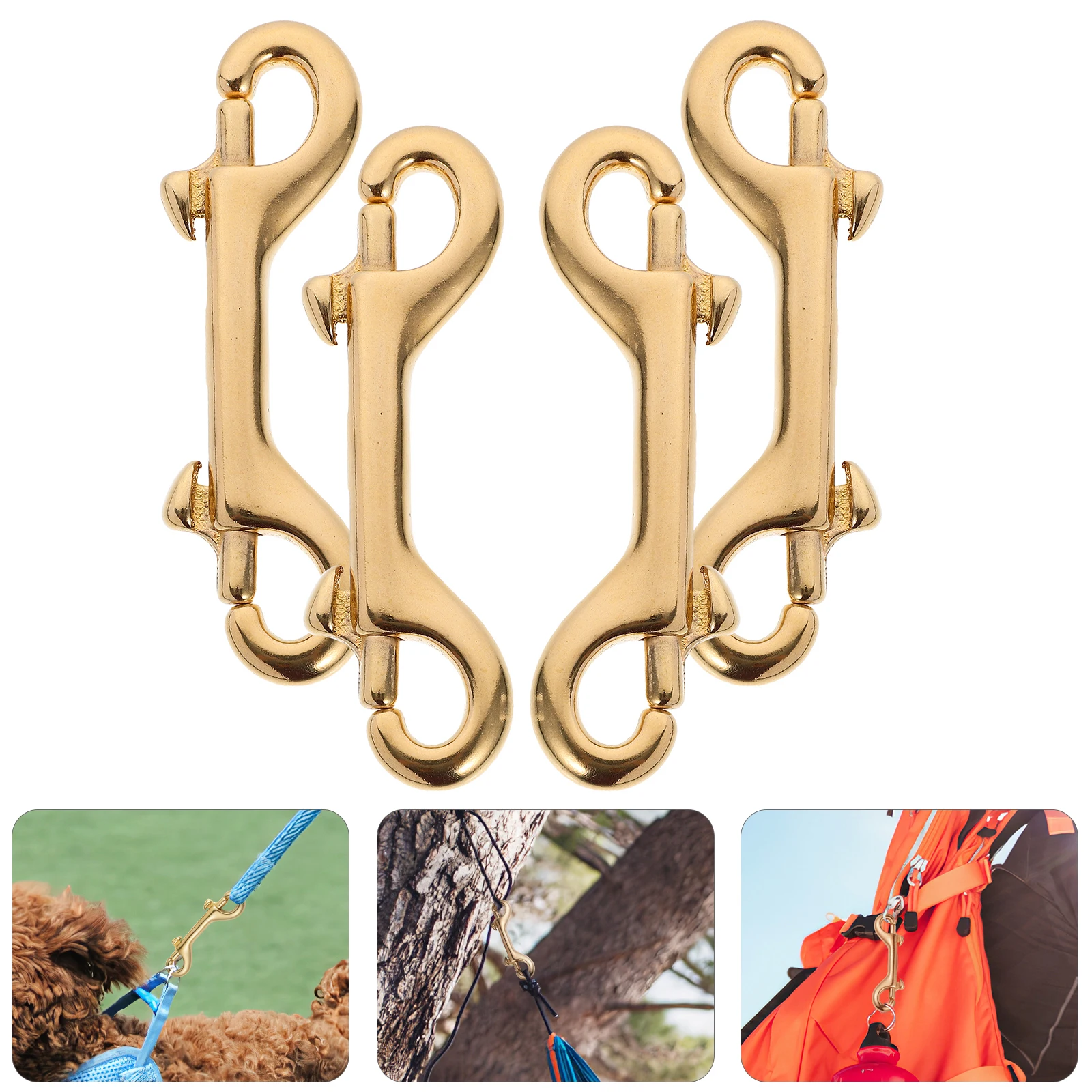 4 pezzi Accessori di fissaggio con gancio in ottone Doppio attacco girevole a scatto Chiusura a moschettone Borsa Cinghie Portachiavi Guinzagli per cani Decorazione artigianale