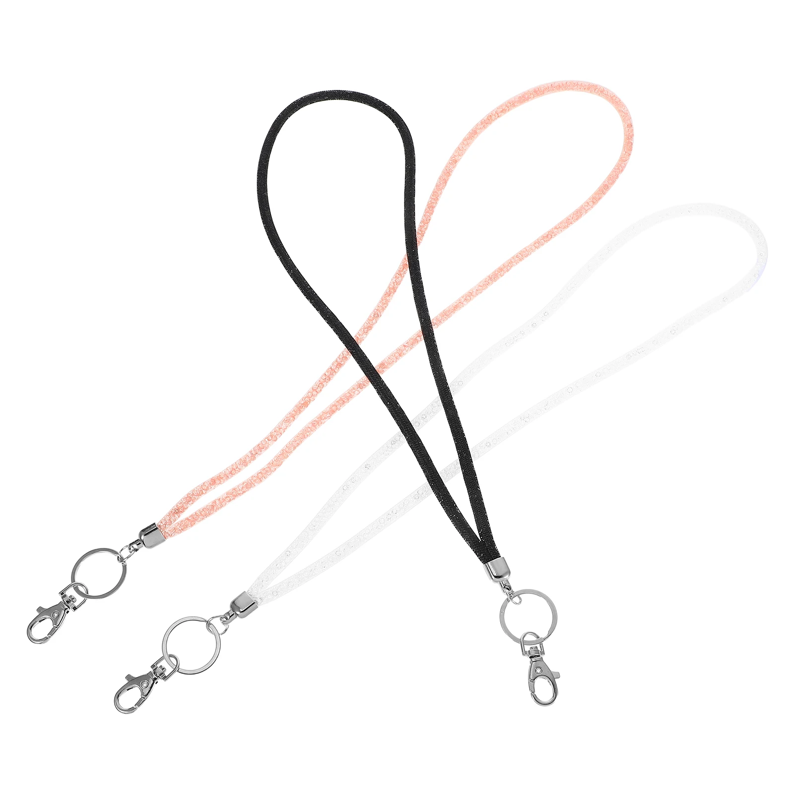3pcs Bling Pendant Lanyard Hanging Rope Anti-Lost Keychain Long Rhinestone Neck Strap Id Badge Holder Work Permit String