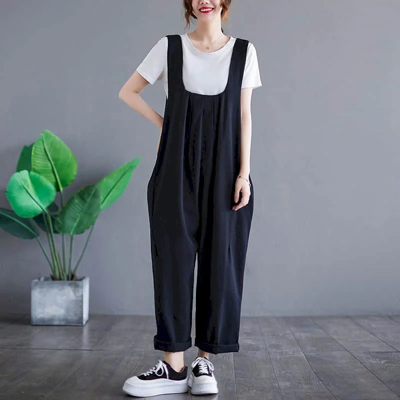 

Solid Jumpsuits Women Loose Workwear Playsuits Safari Style One Piece Outfit Women Casual Overalls Korean Style Straight Pants