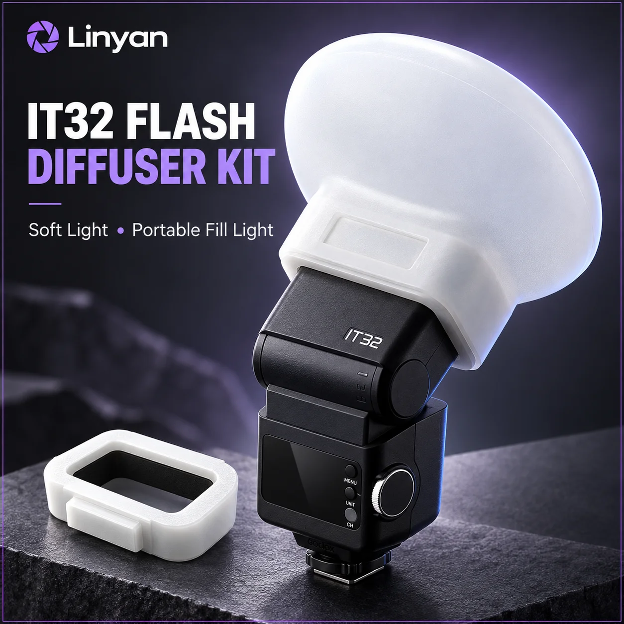 Linyan Flash Diffuser for Godox IT32, Collapsible Silicone Soft Light Dome with Dedicated Adapter for Photography