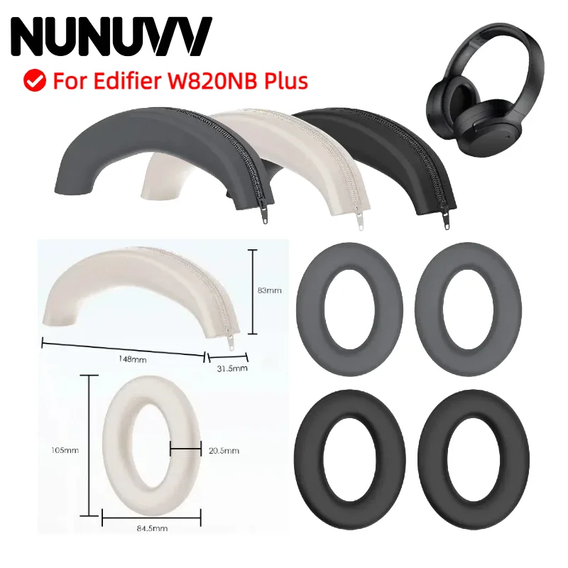 

NUNUVV Silicone ear cap/zipper head beam protective cover for Edifier W820NB Plus Headset soft Anti cracking,durable Perfect fit