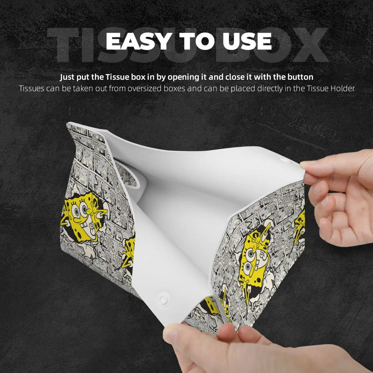 Custom SpongeBobed Facial Tissue Box Cover Rectangular Cute Cartoon PU Leather Tissue Box Holder for Car Toilet