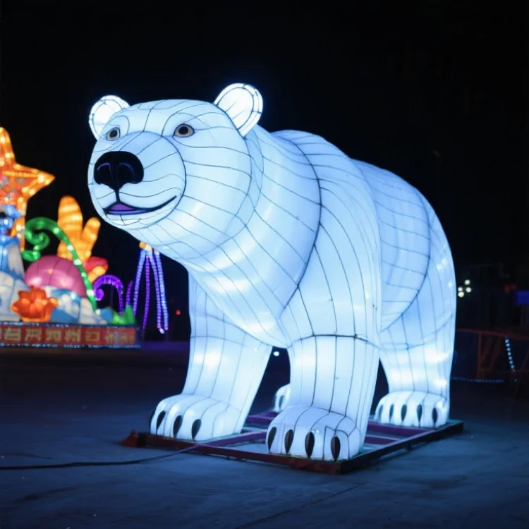 Custom Durable Waterproof Polar Bear Lantern Steel Frame Animal Lamp Zoo Theme Park Hotel Landscape Christmas Father's Day