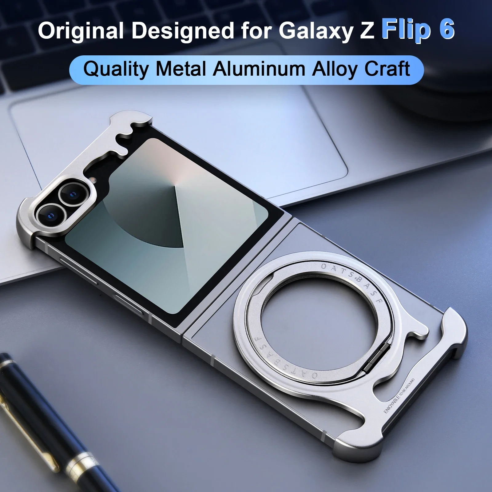 

Eary for Samsung Galaxy Z Flip 6 Phone Case with Magsafe 360°Rotatable Stand Metal Frameless Z Flip 6 Cover Bumper Protective