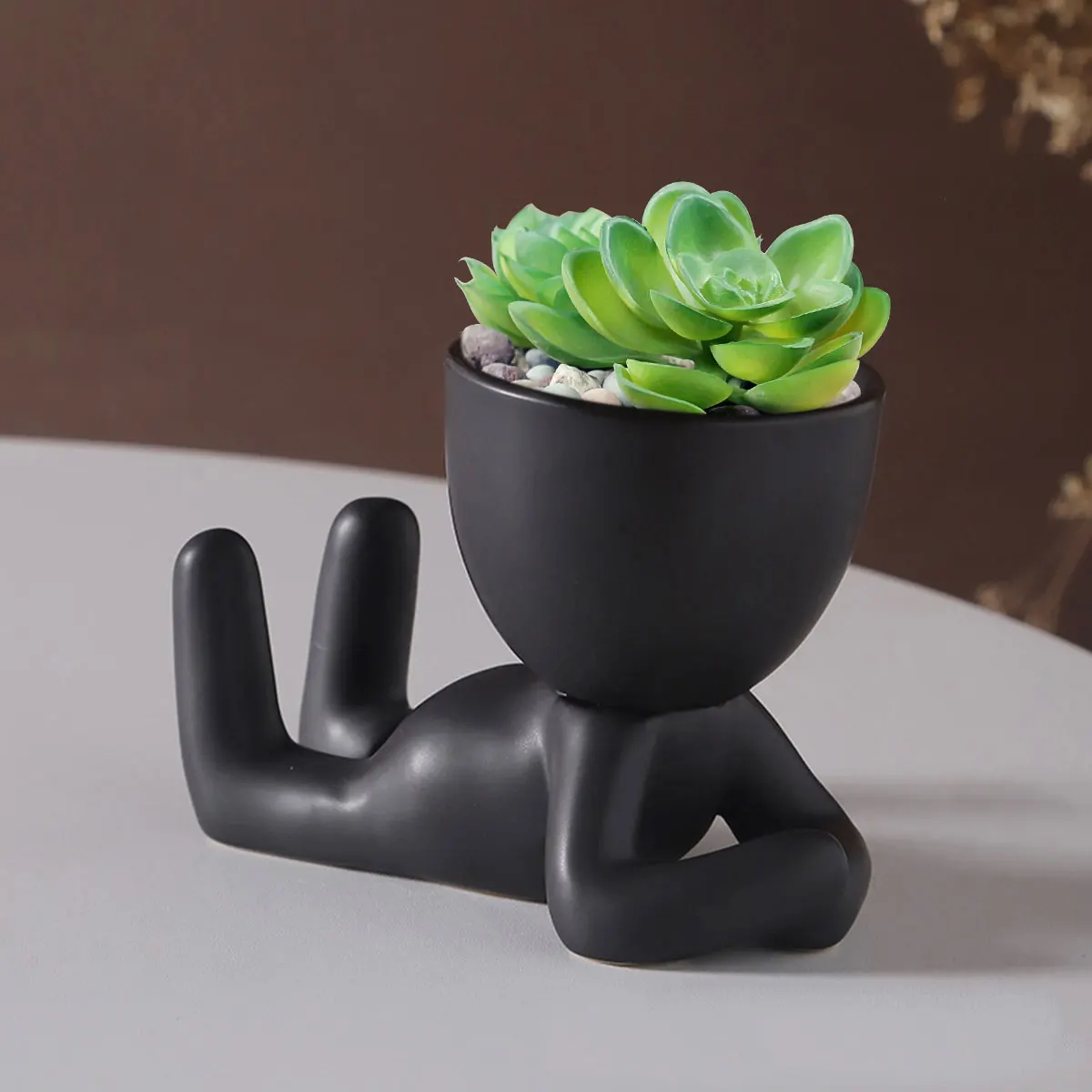 Ceramic Human Shaped Flower Pot Human Shape Small Cactus Pot Creative Ceramic Plants Pot Cute Vase Planter Table Decoration