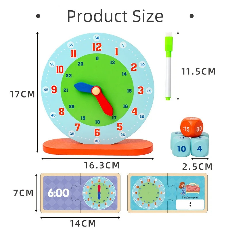 Orologio Montessori per il tempo di insegnamento, orologio educativo per l\'apprendimento precoce mobile, Set di attività per il tempo delle risorse