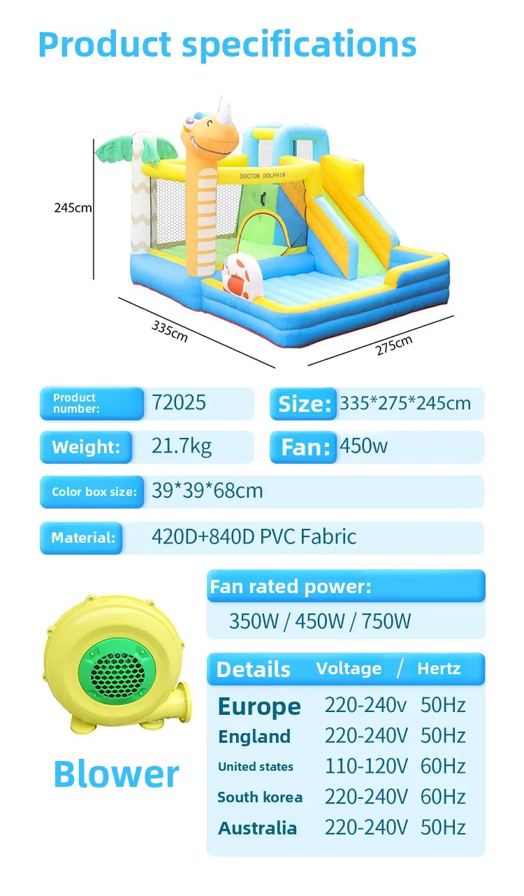 Doctor Dolphin Inflatable Slide Boucy Castle With Ball Bit Inflatable Bouce House Bouncer For Home Use Kids Birthday Gift Toys