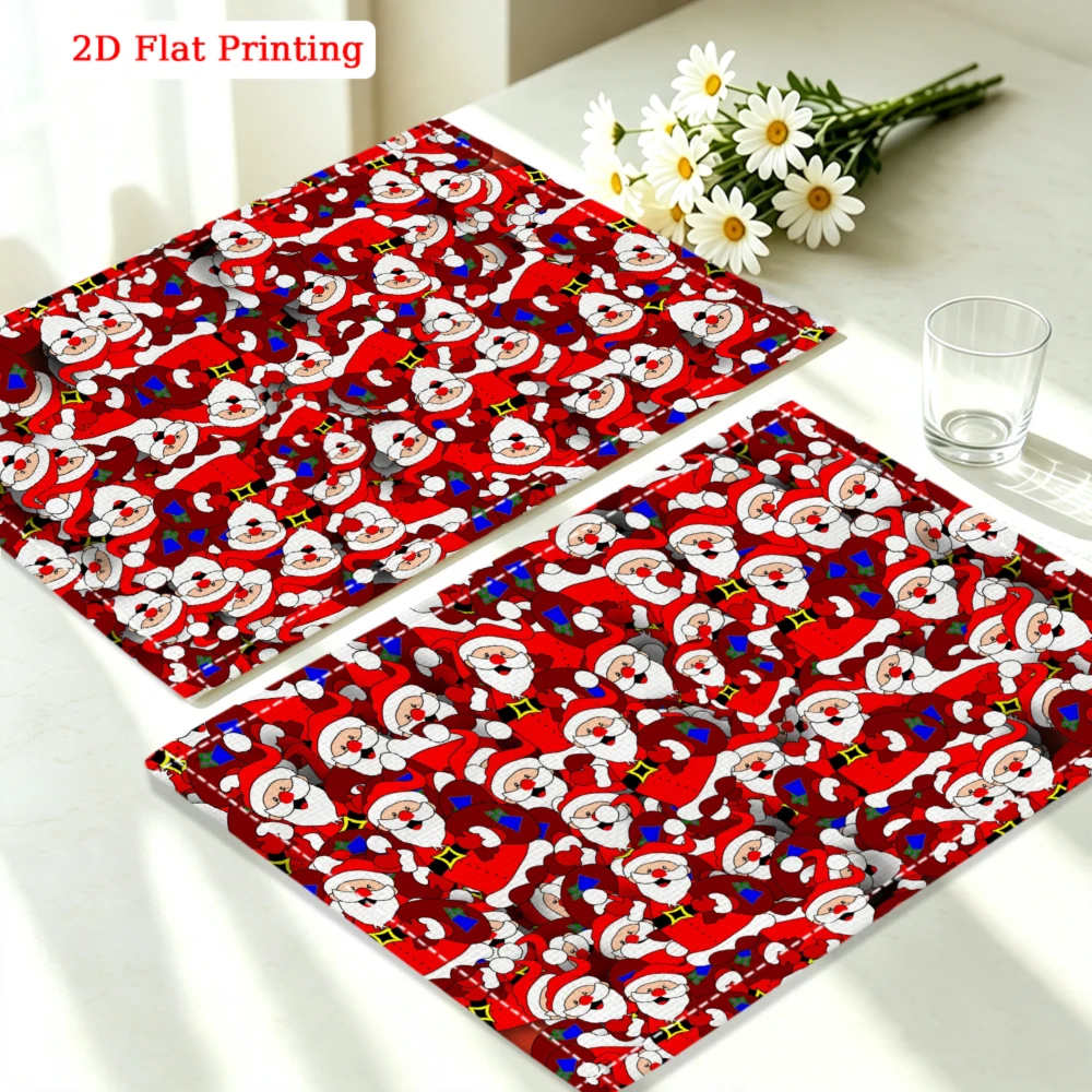 1Pc Christmas Style Placemat Red Santa Claus Print Table Mat For Dining Kitchen Party Use 30X40Cm Cover