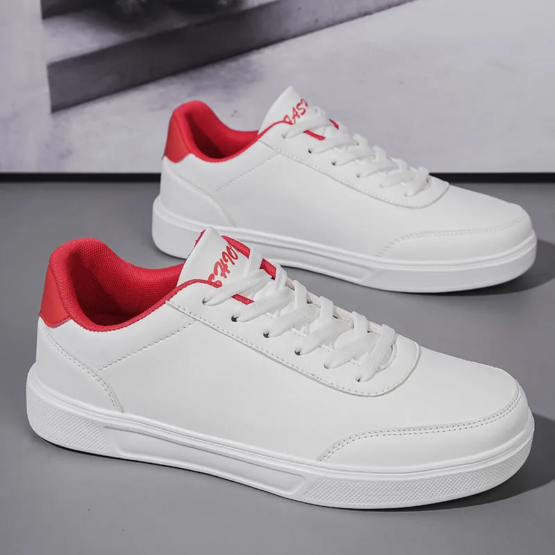 Men Shoes Casual Fashion Man White Leather Sneaker Versatile Soft Comfortable Classic Mens Shoe Lace Up Flat Couple Walking Shoe