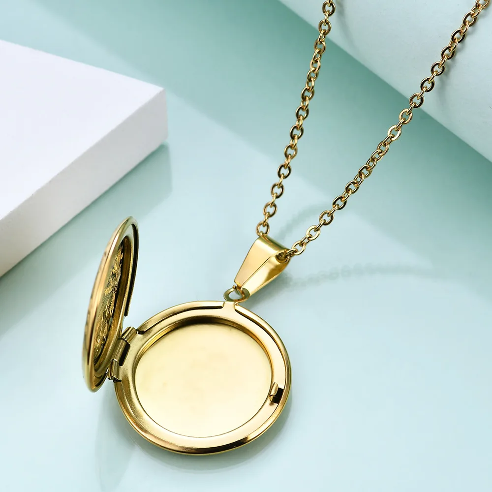 Stainless Steel Openable Photo Locket Necklace For Women Pendant Hold Picture Gold Silver Color Chain Girls Birthday Jewelry