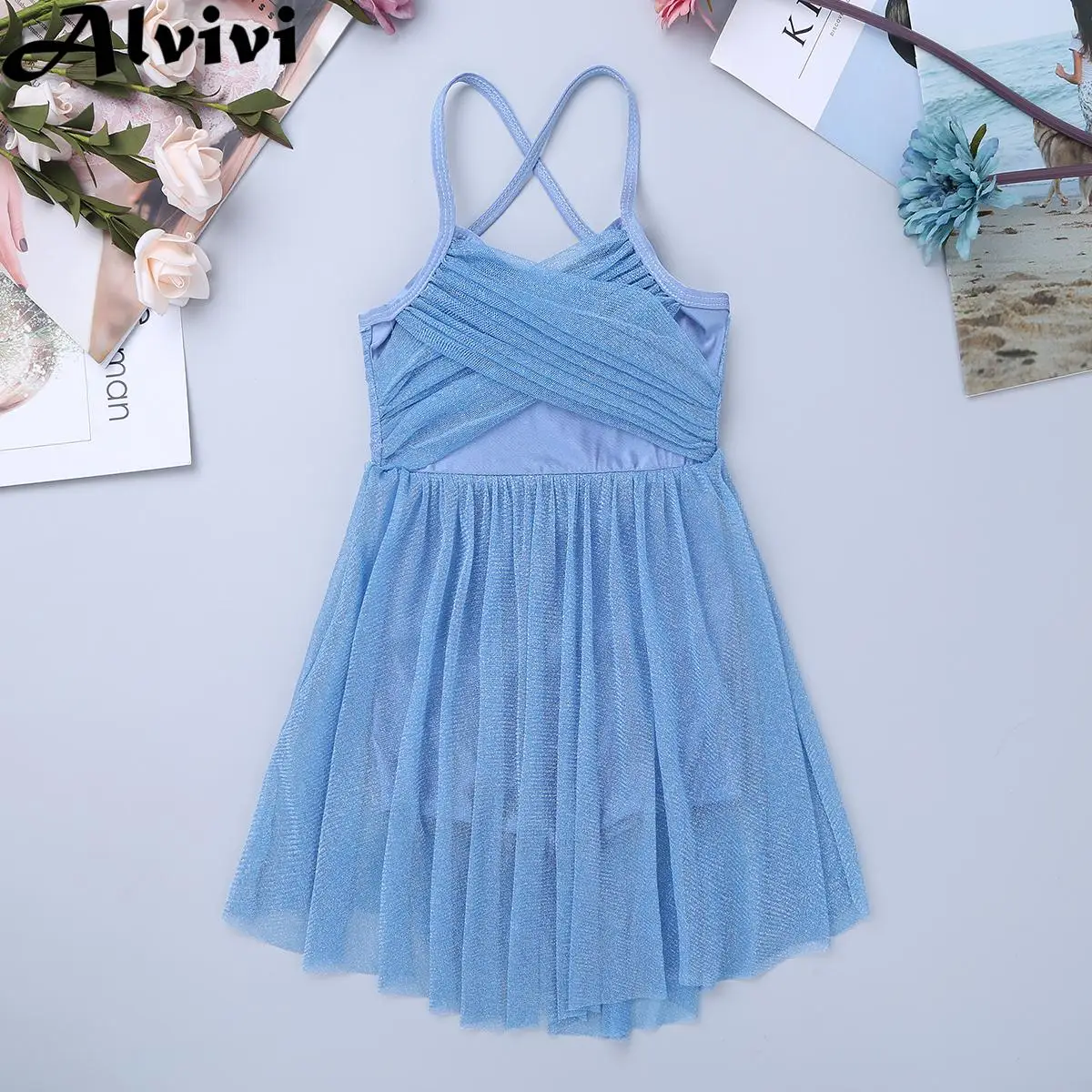 

Kids Girls Sleeveless Shiny Mesh Modern Lyrical Dance Dress Ballet Gymnastics Figure Skating Leotard Tutu for Stage Performance